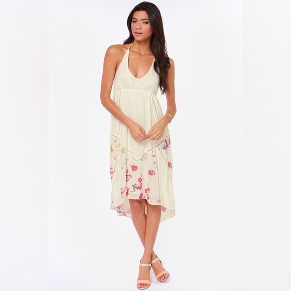 O'Neill Petra Cream Floral Print Halter Dress Sz L - Picture 11 of 13